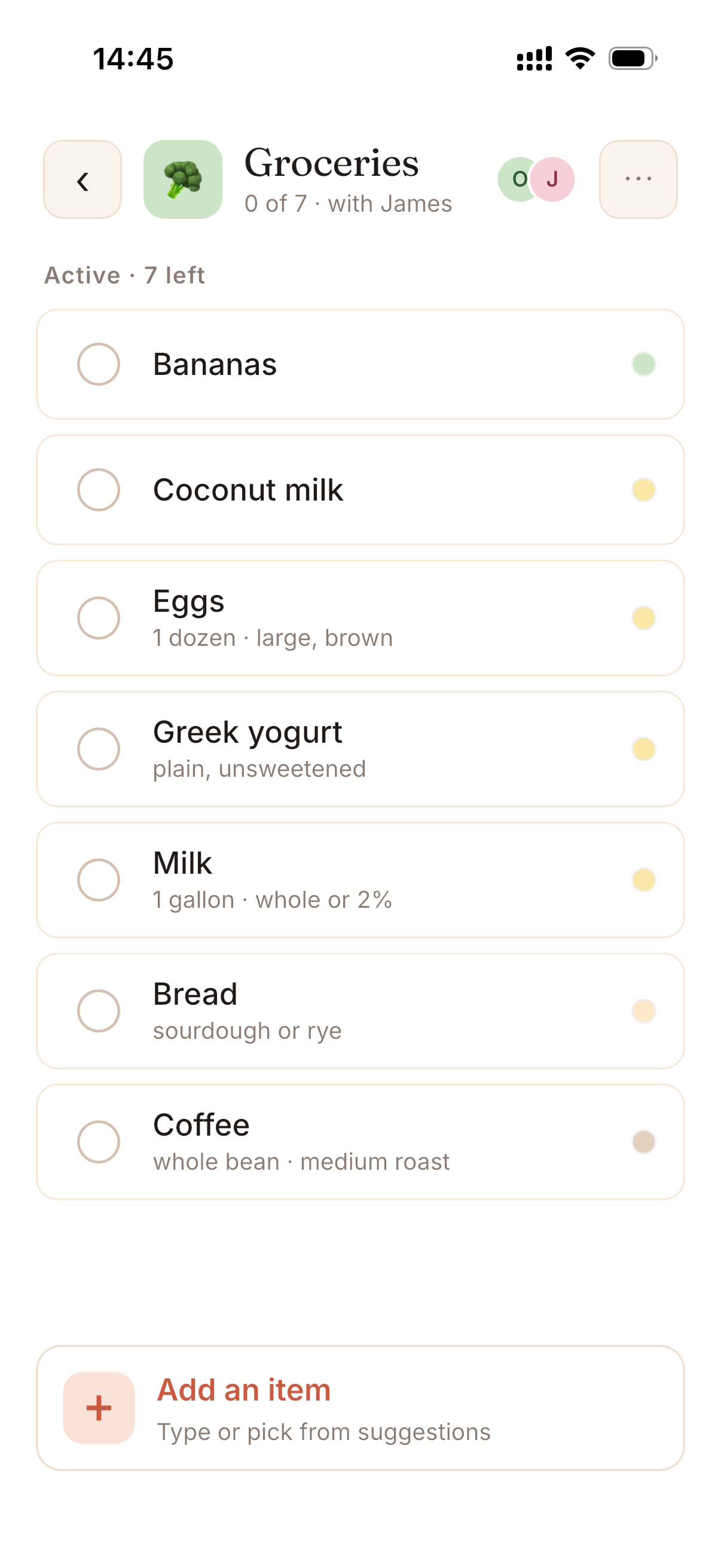 Shared groceries list
