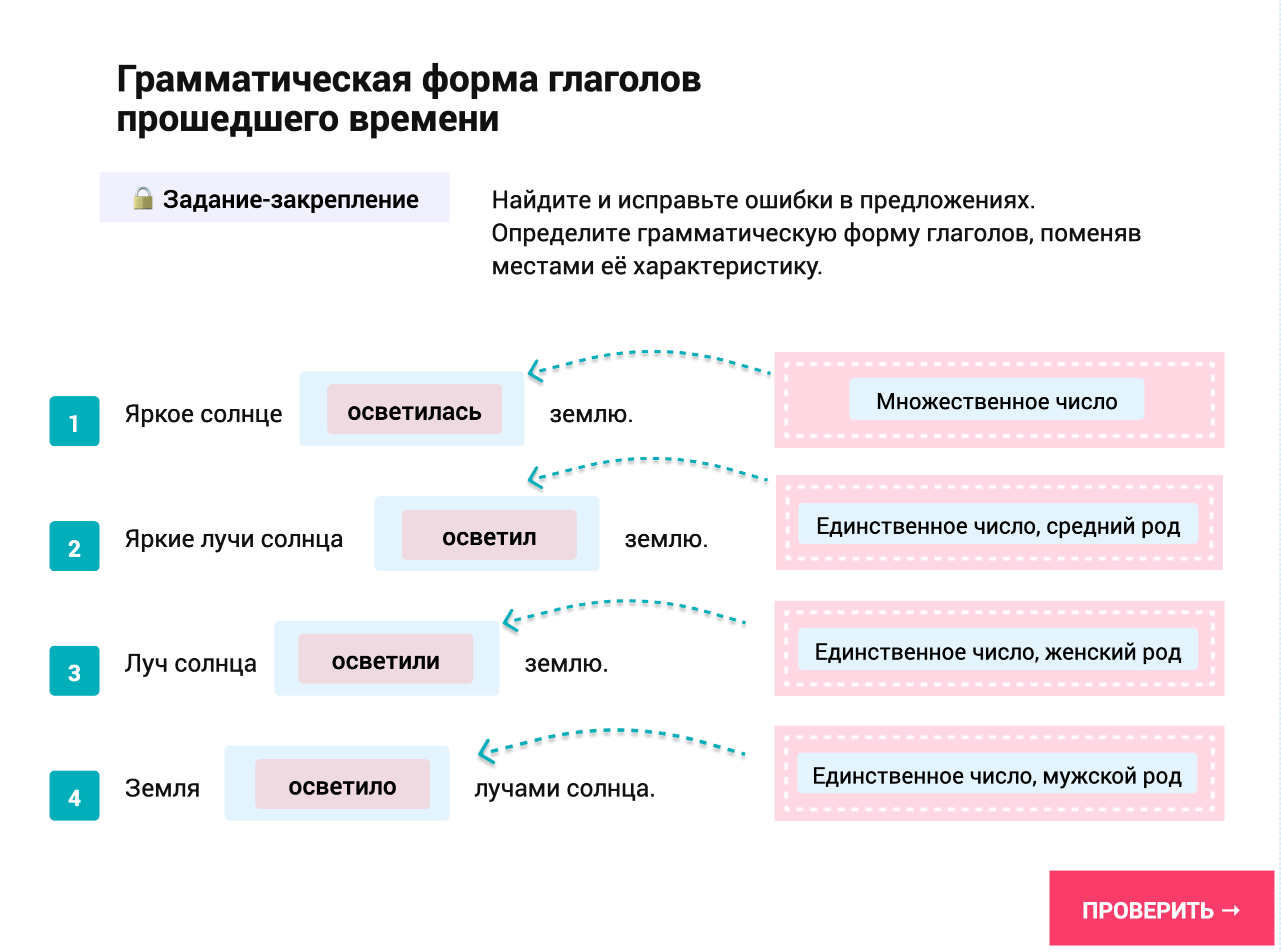 Задание-закрепление: грамматическая форма глаголов прошедшего времени