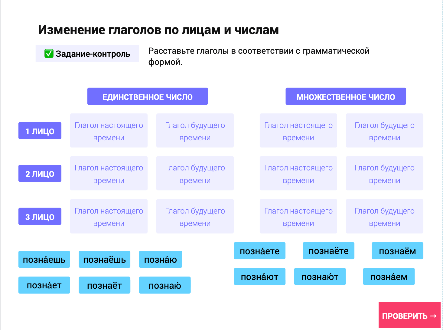 Задание-контроль: изменение глаголов по лицам и числам